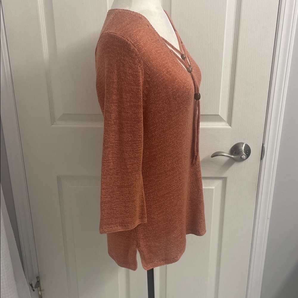 Jana V-Neck Sweater in Rust Orange 3/4 Sleeves V Neck With Beads Sz XL - Picture 5 of 13